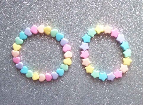 Pastel Rainbow Heart or Star Stretch Bracelets - Set of 2