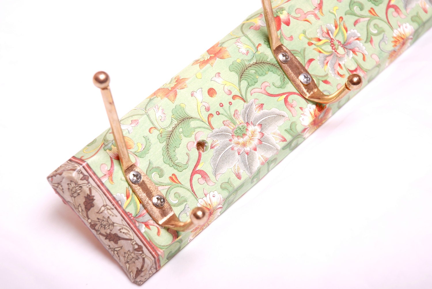 Coat hook rack wall green Oriental patterns