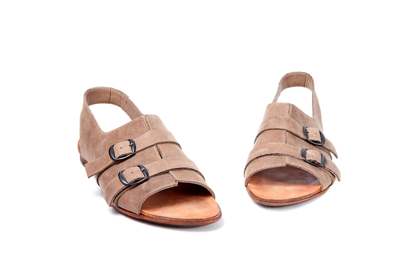 SHOES ON SALE, Double buckle, Brown grey sandals, Handmade shoes, Women shoes