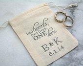 Personalized wedding ring bag.  Rustic muslin ring bag, ring bearer accessory.  2x4 muslin bags custom initials and wedding date.