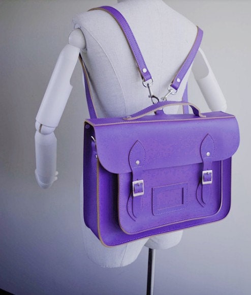 Hand Stitched Vintage Cambrige Messenger / Backpack / Briefcase in Violet