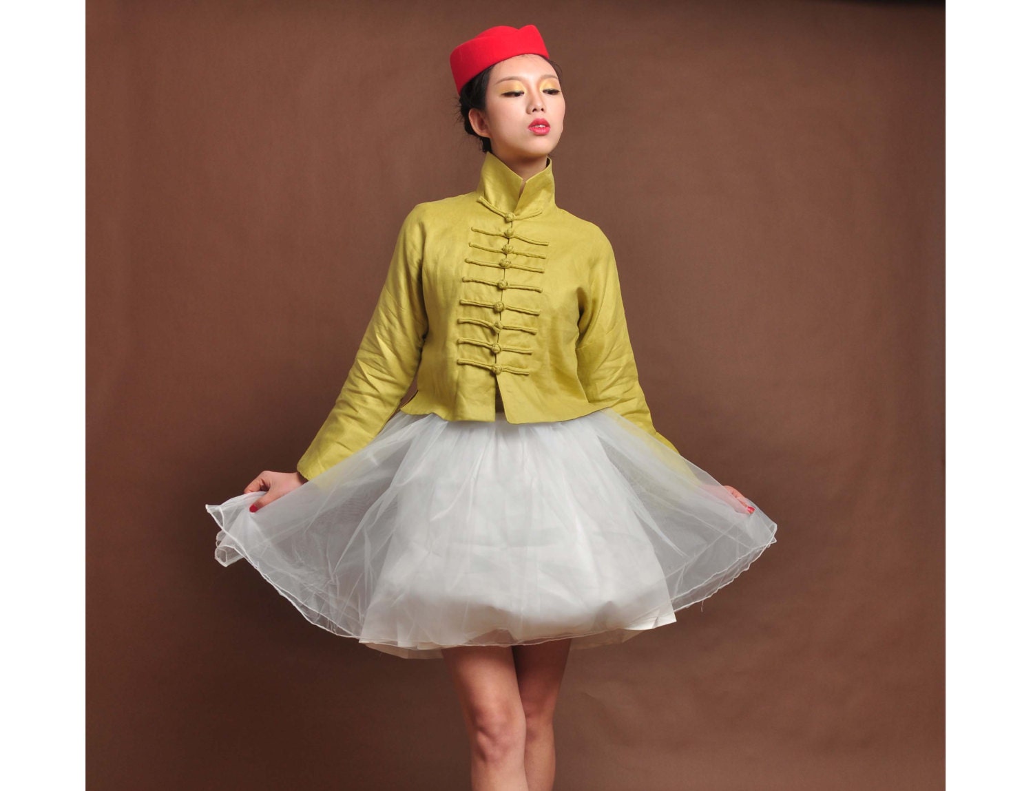 spring   linen  jacket,Chinese frog , mini jacket, mini shirt, long sleeves shirt