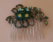 Emerald Crystal Rhinestone Comb, Wedding Hair Accessories, Prom Hair Comb, Crystal AB Hair Comb, Vintage Style