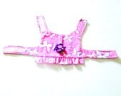 Flannel Small Dog Harness Vest with Ruffle "Violet" - Pink, Purple & White Butterfly Print Chihuahua