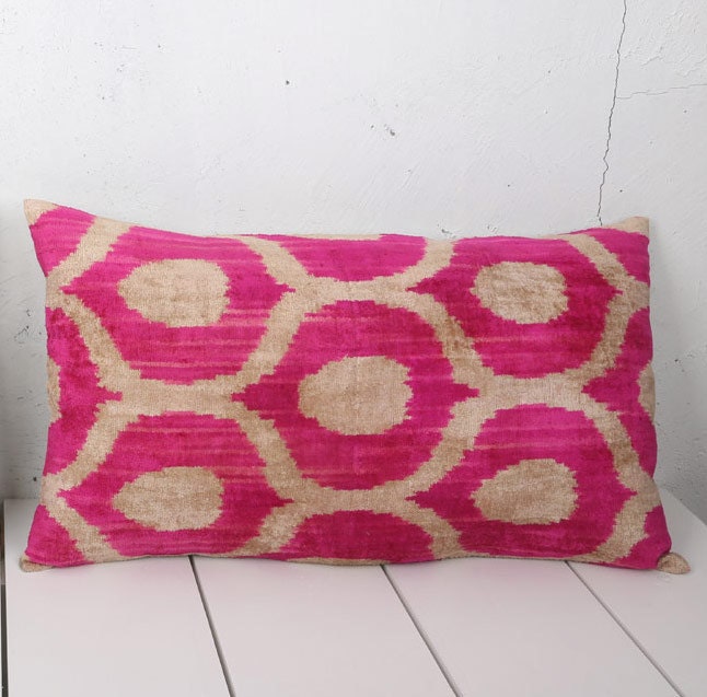 15 x 26 Decorative Pillow Accent Pillow Throw Pillow Ikat Pillow Cover Silk Pillow Pink Velvet Ikat Cushion - 03652-116