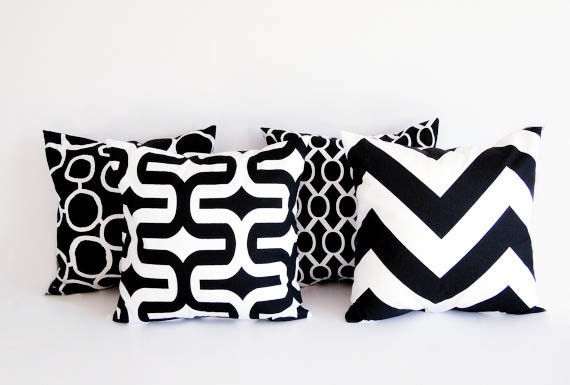 Four throw pillow covers 20" x 20" Four cushion covers mod black throw pillow cover black and white pillows