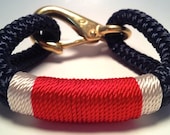 Navy Nautical Rope Bracelet with Off-White & Red Stripe with Bronze clasp
