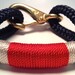 Navy Nautical Rope Bracelet with Off-White & Red Stripe with Bronze clasp