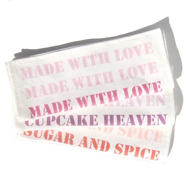 Tea Towels Set Of Three Baking With Love Luxury Linen Cotton Original Design Country Cottage Chic