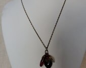 Handmade Mothers Day  Garnet heart and Antiqued brass chain necklace and earrings set with  beads and leaves