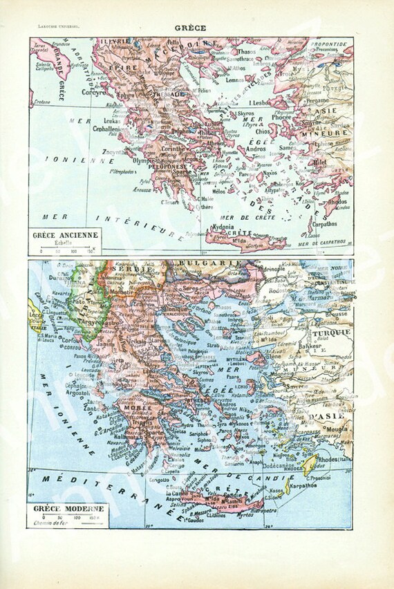 1922 Vintage Greece Map Vintage French Dictionary Page Antique 1922 Vintage Greece Map Vintage French Dictionary Page Antique