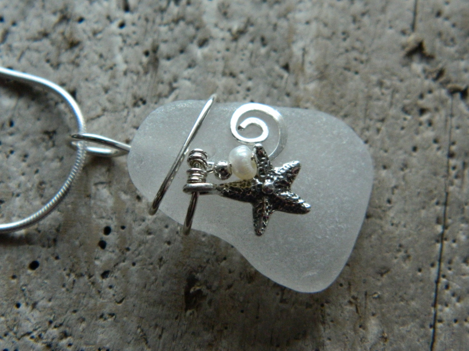 Clear Frosted Sea Glass Pendant