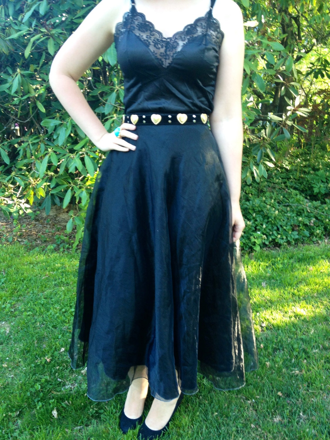 Vintage midi maxi sheer back high waisted skirt