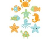 Set of 10 Iron On Blue Under The Sea  Appliques for  Baby Boy Shower  Decorate Onesies