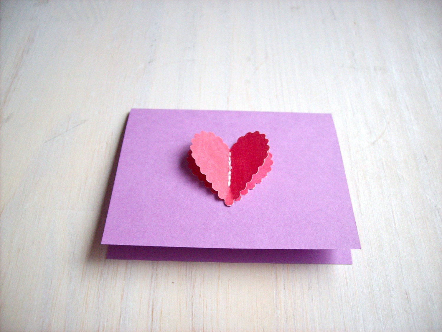 Mother's Day Card: 3D Heart, Sewn, Mini Card, Purple, Heart, Bright, Blank, Gift, For Her, Mom - 1 Card