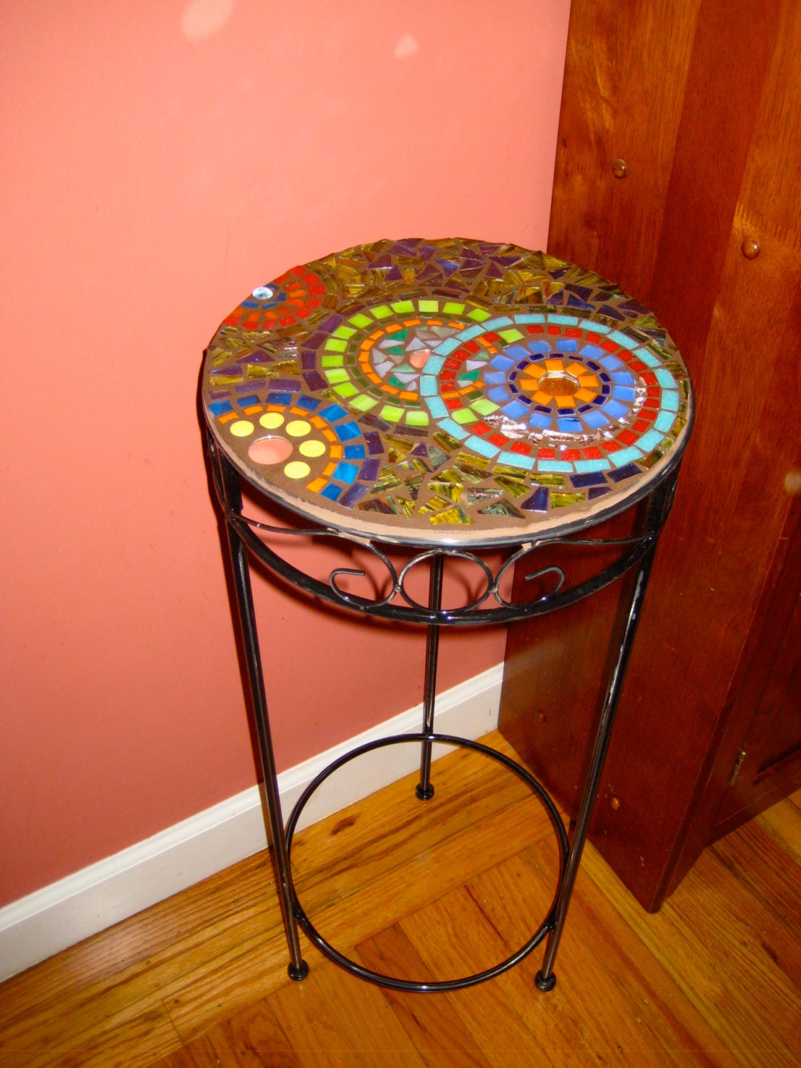 Mosaic Side Table or Plant Stand by CareWare on Etsy