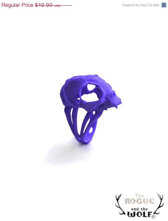 CLEARANCE SALE - Blue Cat Skull Ring, Kitten skull ring, Cat Lovers, Modern animal ring, gift for the cool boyfriend, animal skull ring, an