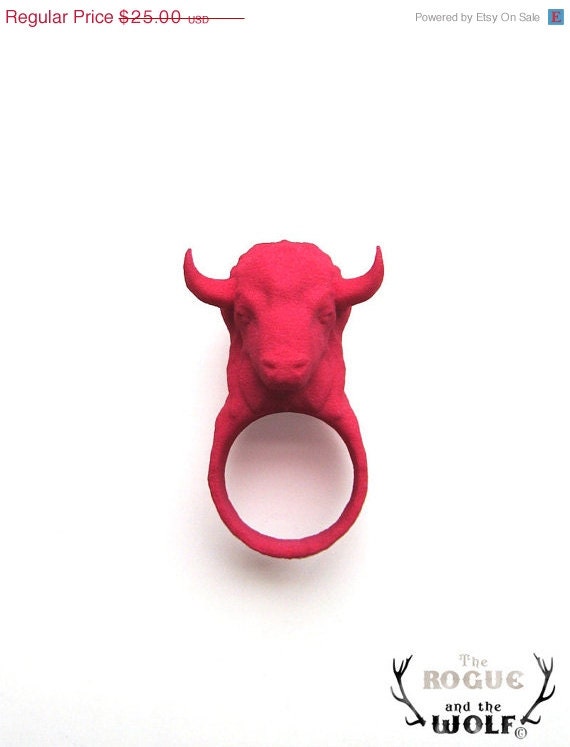 CLEARANCE SALE - Red Bison Ring, Buffalo ring, Animal Ring, Modern animal Jewelry, Bison head Jewellery, gift for the cool girlfriend, Acce