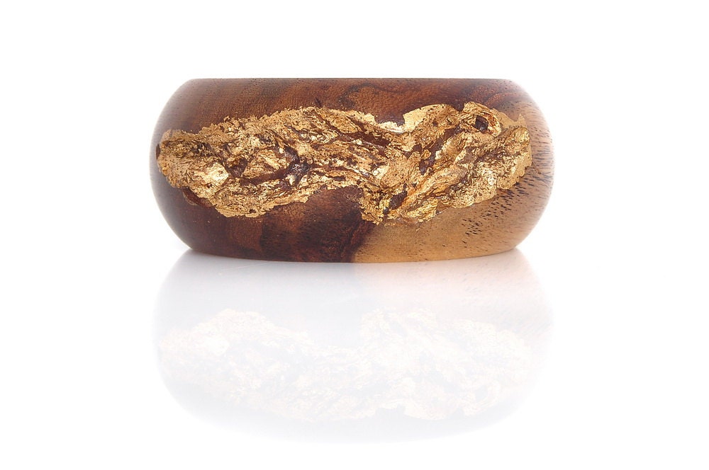 Wood Bracelet/Bangle, Indian Rosewood and  Gold Leaf - Golden Wave
