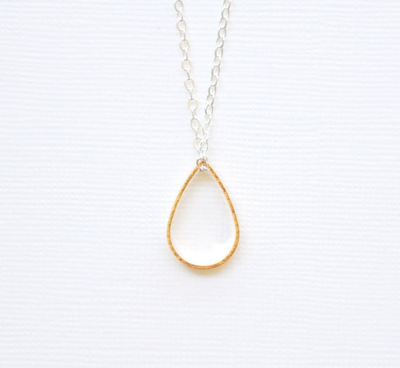 Golden Teardrop Necklace - Geometric- Modern - Simple Minimalist Jewelry - Gold and Silver - Rain Drop