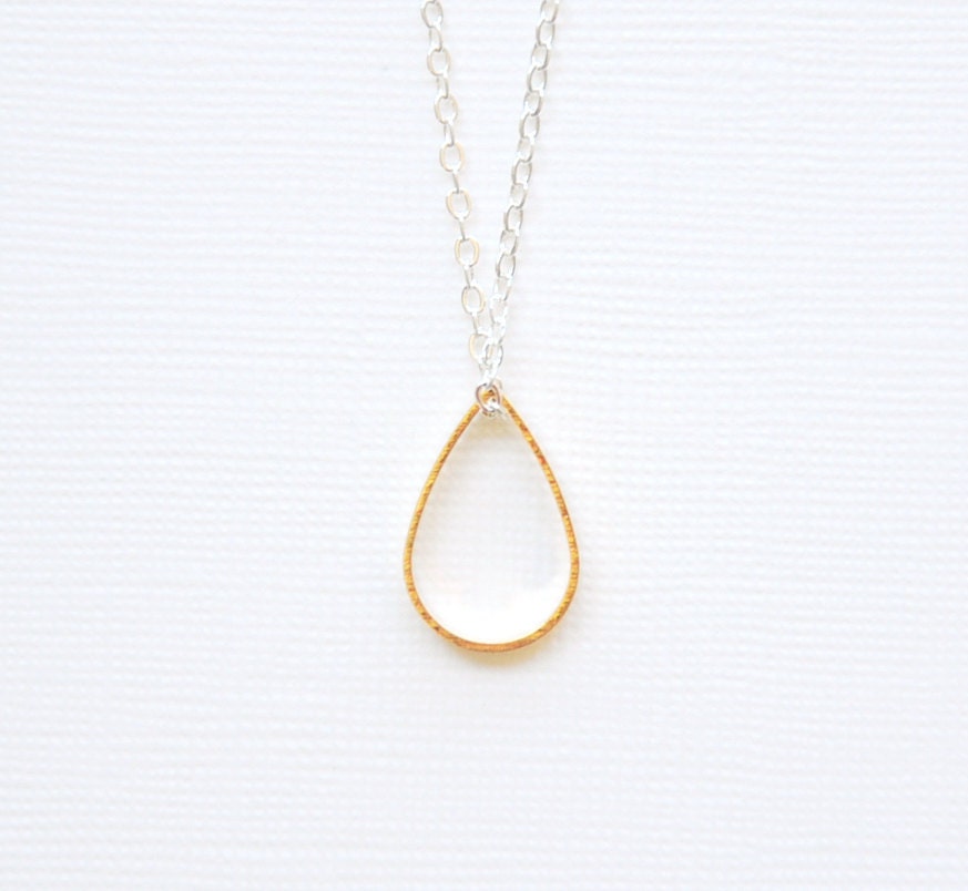 Golden Teardrop Necklace - Geometric- Modern - Simple Minimalist Jewelry - Gold and Silver - Rain Drop