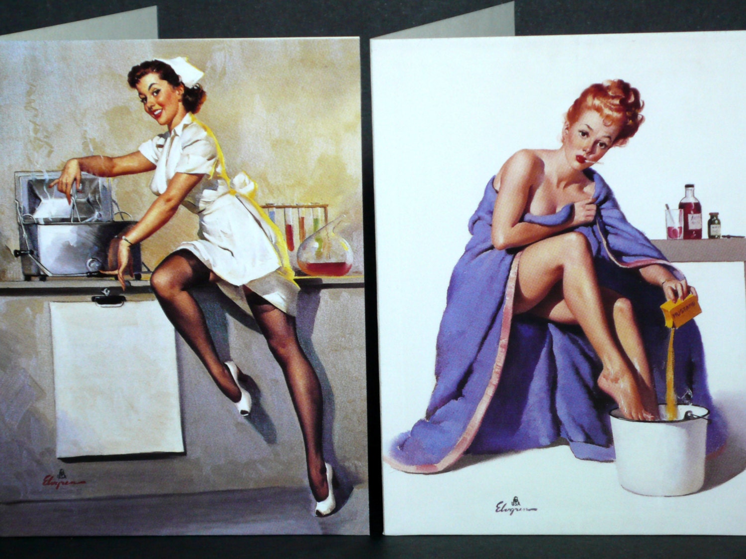 Nurse Pin Up Get Well Cards Upcycled PinUp Girls Patient Feel Better set of 2 Mini Blank Notecards