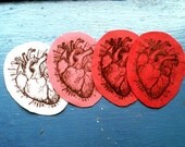 Anatomical Sacred Heart Sew On Patches Set - 1 pair Silkscreen Fabric Art Prints-  White Pink Rose or Red - LOVE HEARTS ART
