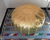 Couple of 2 Golden color Faux Leather POUFS ( also called ottomans footstool floor pillow) GL