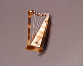 Genuine Tortoise shell and Mother of Pearl Harp Brooch