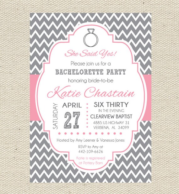 Chevron Bridal Shower Invitation Printable - Pink and Gray Il_570xn
