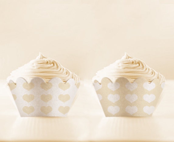 IVORY Printable Cupcake Wrappers DIY Set of 5 with vintage background INSTANT Download