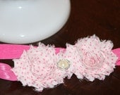 Hot pink Polkadot Couture Chiffon Flower  headband