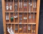 Jewelry Organizer small size with oak finish. Earring Holder made from an antique printer type drawer
