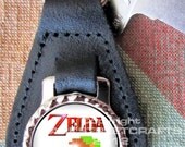 The LEGEND of ZELDA  8 Bit Link Nintendo Real Leather Key ring fob or Silver look TIE Pin Fathers Day  Graduation Christmas Under 15.00