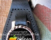 APPLE COMPUTER I Genuine dyed black Leather Key Ring Fob Fathers Day  Graduation Christmas Under 15.00