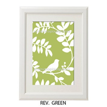 Unframed Vintage Modern Spring Bird on Branch  Art Print (Series A) - 8x10 Print