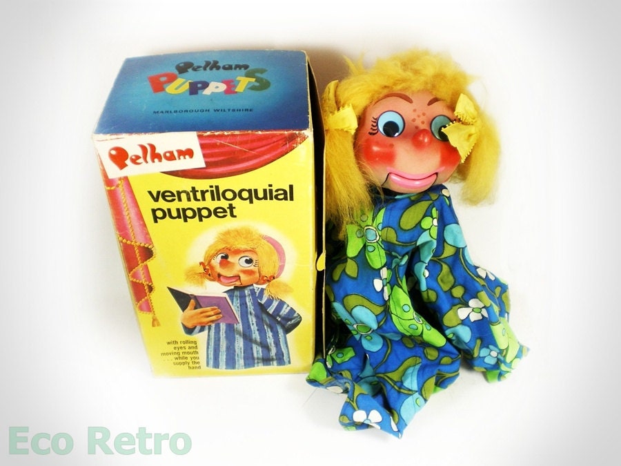 Ventriloquial Puppet - Vintage 1960's Boxed Pelham Wooden Ventriloquist Dummy