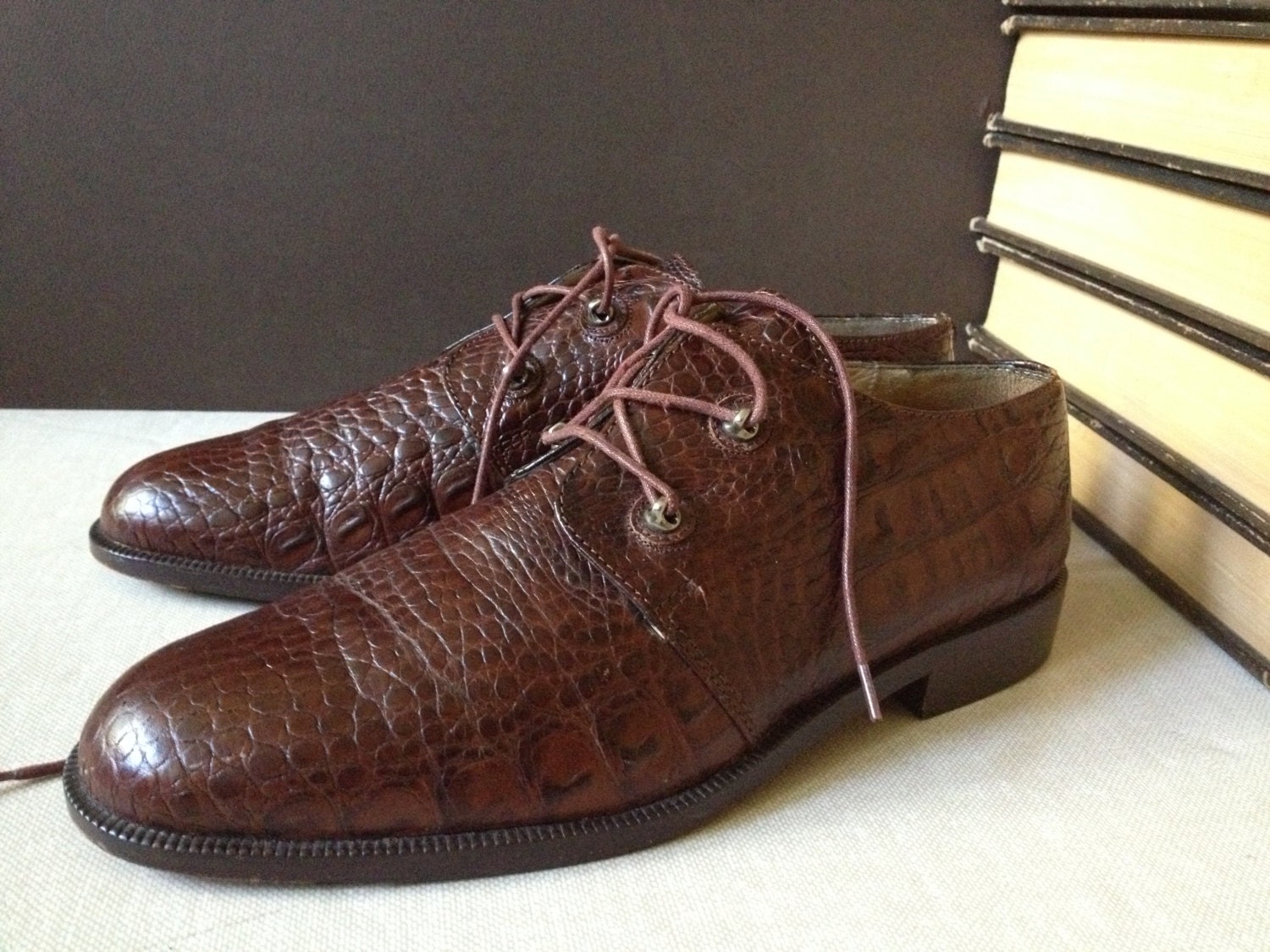 Vtg Italy Chestnut Brown Leather Oxford Brogues Size 8 US / 39.5 EU
