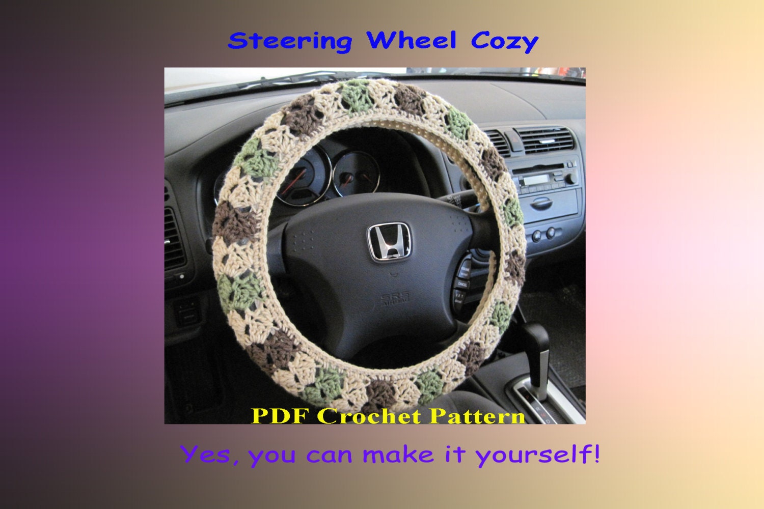 Crochet Pattern - Steering Wheel Cozy/Cover (4VC2013)