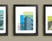 Bauhaus Architectural prints, set of three, Retro Midcentury design, A3 Giclee prints