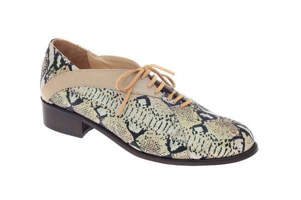 Handmade oxford shoes in animal print leather - made to order