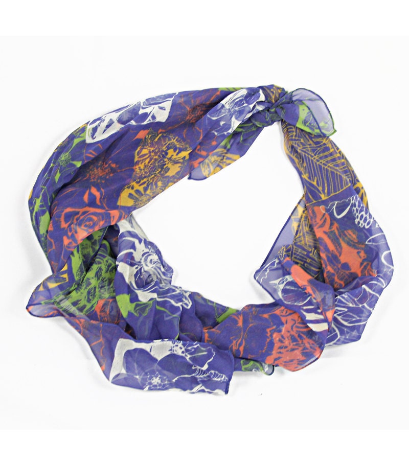 State Flowers Silk Scarf - Blue