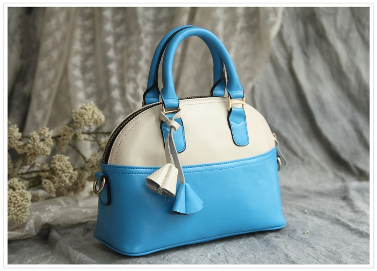 Leather Tote Bag - Briefcase - Shoulder Bag - Handbag - Satchel - Messenger Bag - Doctor Bag - IPAD Bag  - Lady Bag in Blue&White