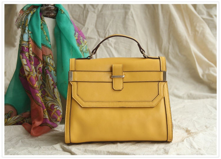 Leather Tote Bag - Briefcase - Shoulder Bag - Handbag - Satchel - Messenger Bag - Lady Bag in Yellow