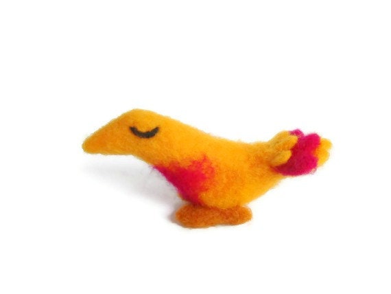 Folk Bird Sculpture - Needle Felted Primitive Sun Bird