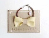 Pastel bow bracelet - Yellow leather bow with peach detail