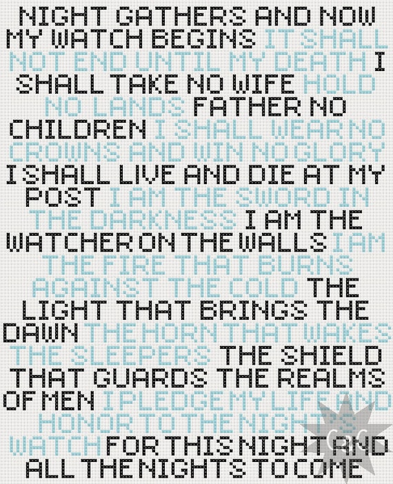 Game of Thrones Night's Watch oath cross stitch sampler PDF pattern
