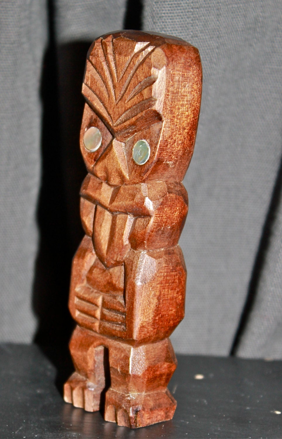 Vintage Maori Teko Teko Statue-Mini Polynesia Paua Shell
