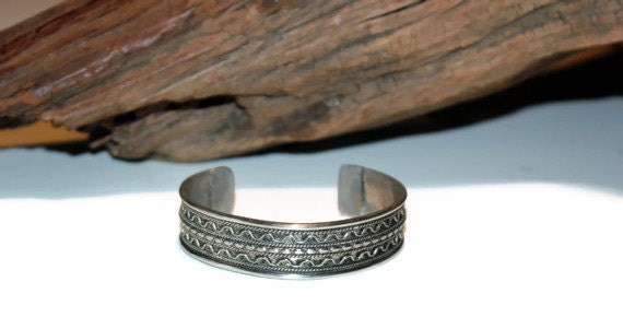 Vintage Silver Tribal Cuff Bracelet from India