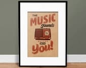 Music Sounds Better With You - 13" x 19" Vintage Poster - Retro Art Print